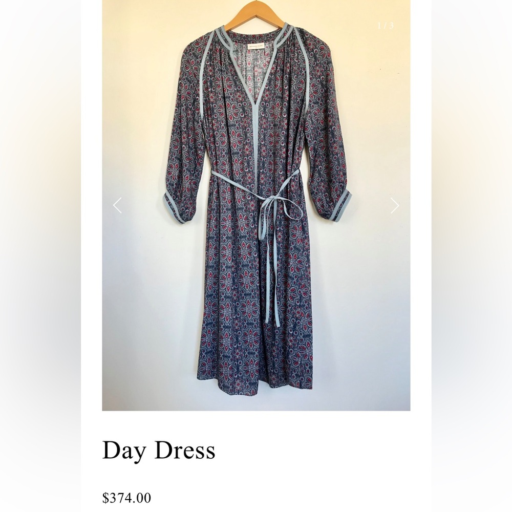 Megan Park | Halsbrook | Anthropologie Mosaic Red Blue Chambray Trim Shirt Dress